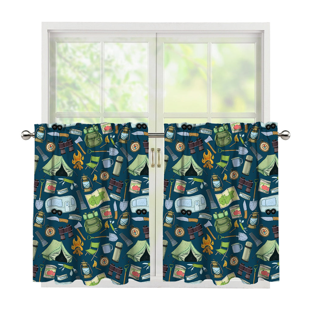 Camping Equipment Pattern Print Tier Curtains