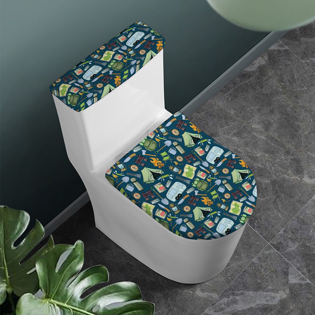 Camping Equipment Pattern Print Toilet Lid And Tank Cover Set