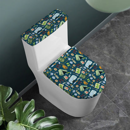 Camping Equipment Pattern Print Toilet Lid And Tank Cover Set