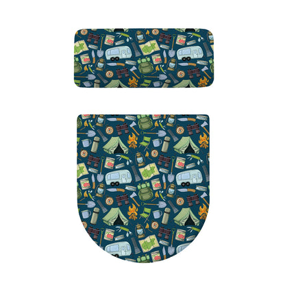 Camping Equipment Pattern Print Toilet Lid And Tank Cover Set