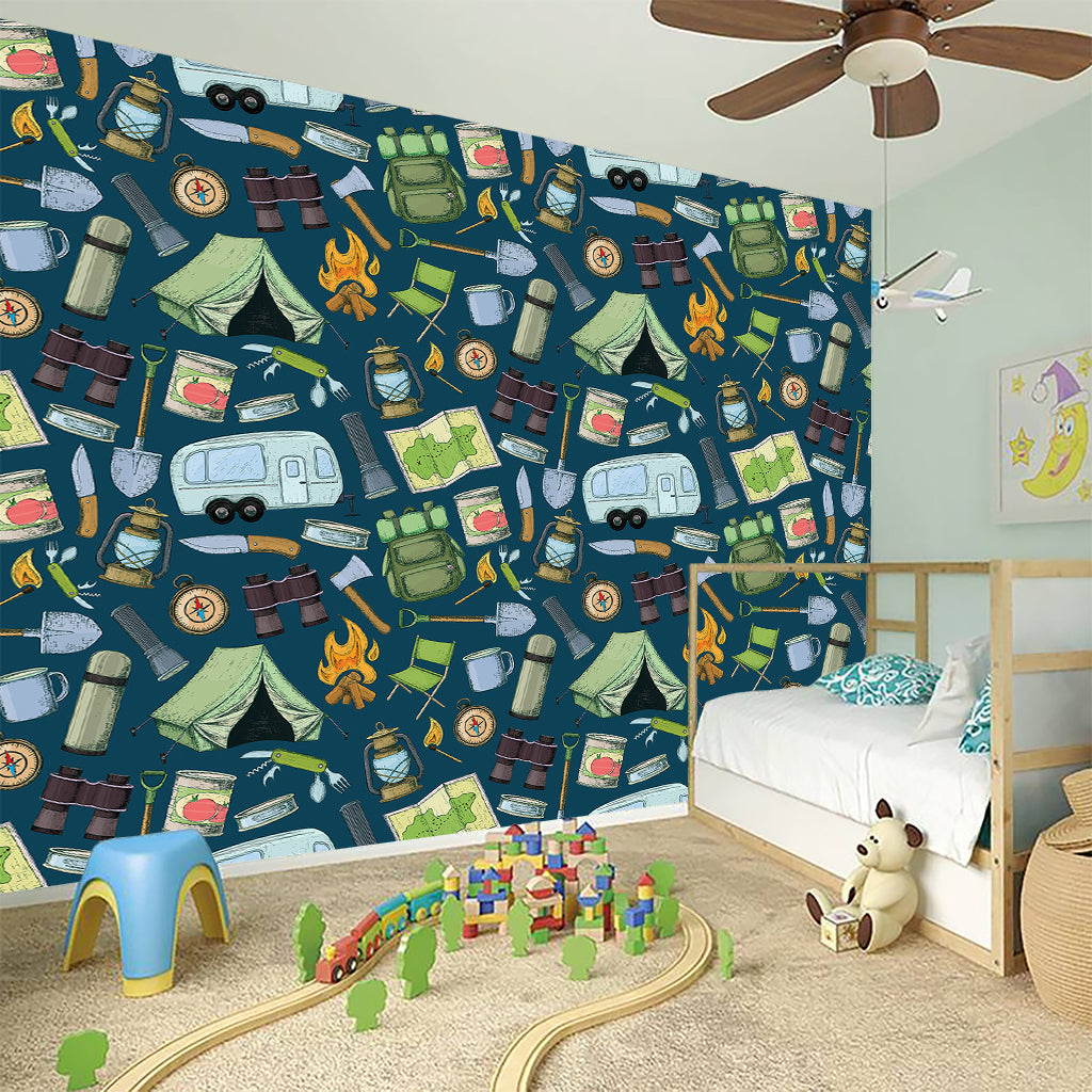 Camping Equipment Pattern Print Wall Sticker