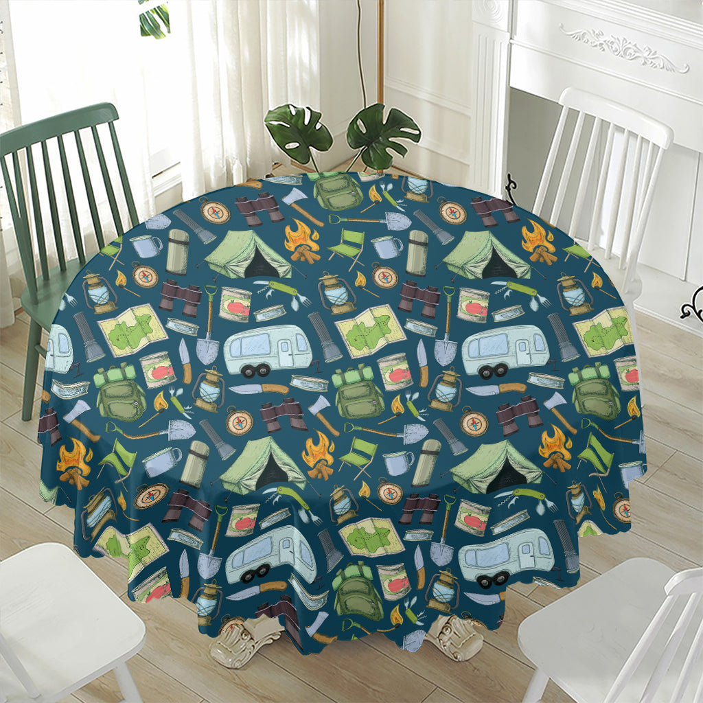 Camping Equipment Pattern Print Waterproof Round Tablecloth