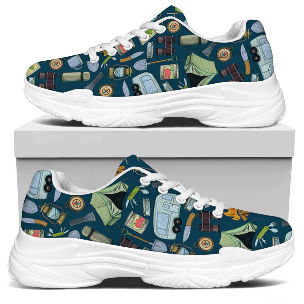 Camping Equipment Pattern Print White Chunky Shoes