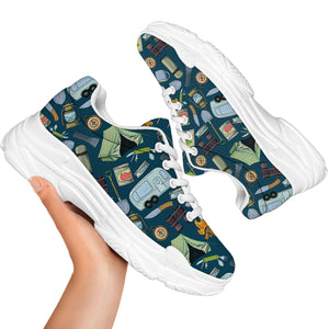 Camping Equipment Pattern Print White Chunky Shoes