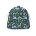 Camping Equipment Pattern Print White Mesh Trucker Hat