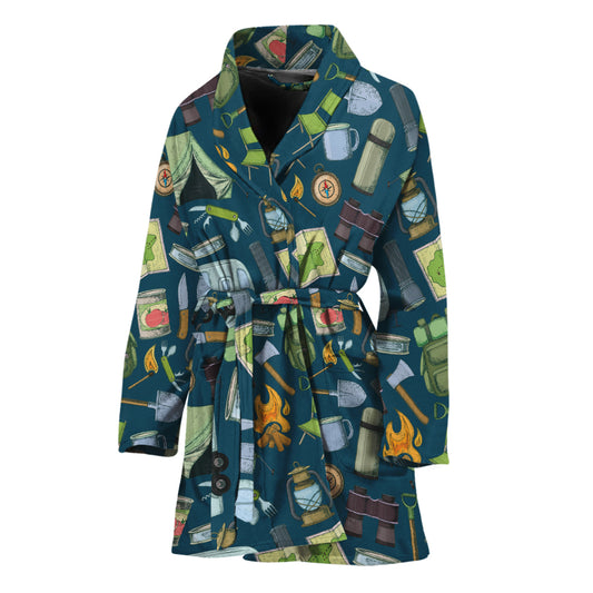 Camping Equipment Pattern Print Women's Bathrobe