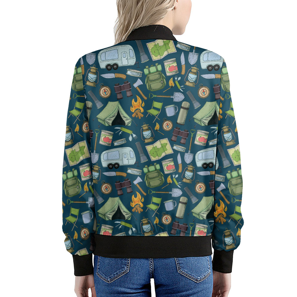 Camping Equipment Pattern Print Women's Bomber Jacket