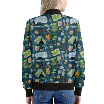 Camping Equipment Pattern Print Women's Bomber Jacket
