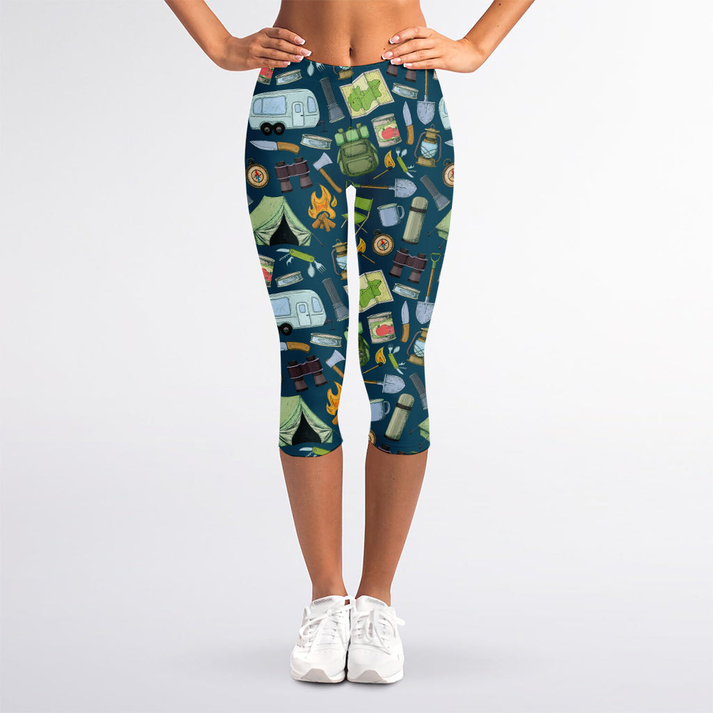 Camping Equipment Pattern Print Women's Capri Leggings