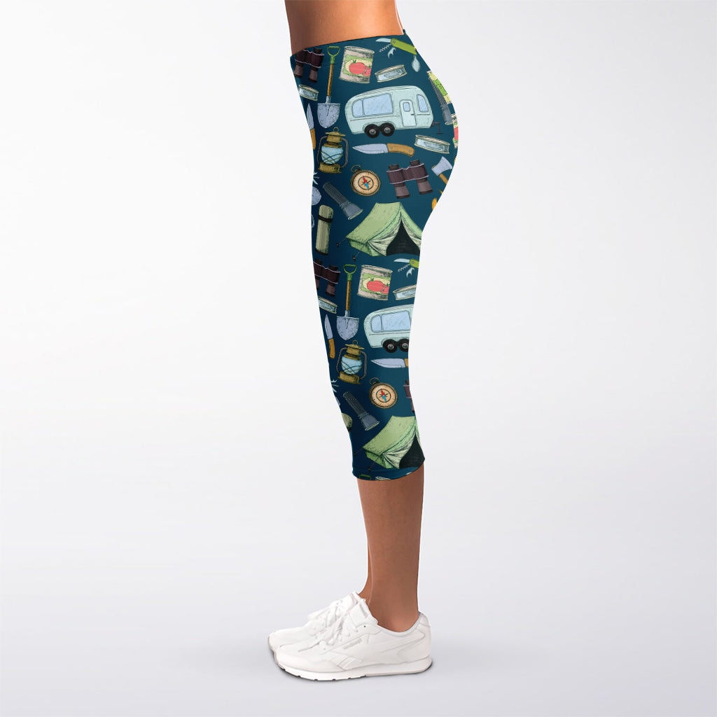 Camping Equipment Pattern Print Women's Capri Leggings