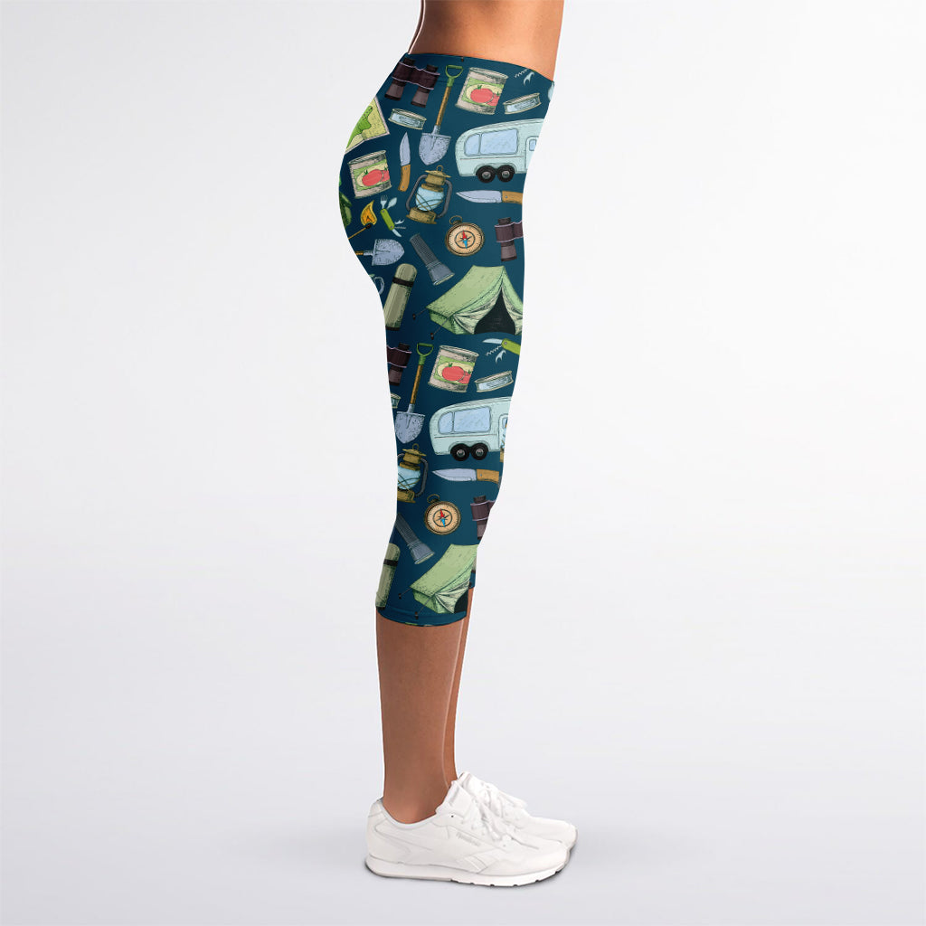 Camping Equipment Pattern Print Women's Capri Leggings