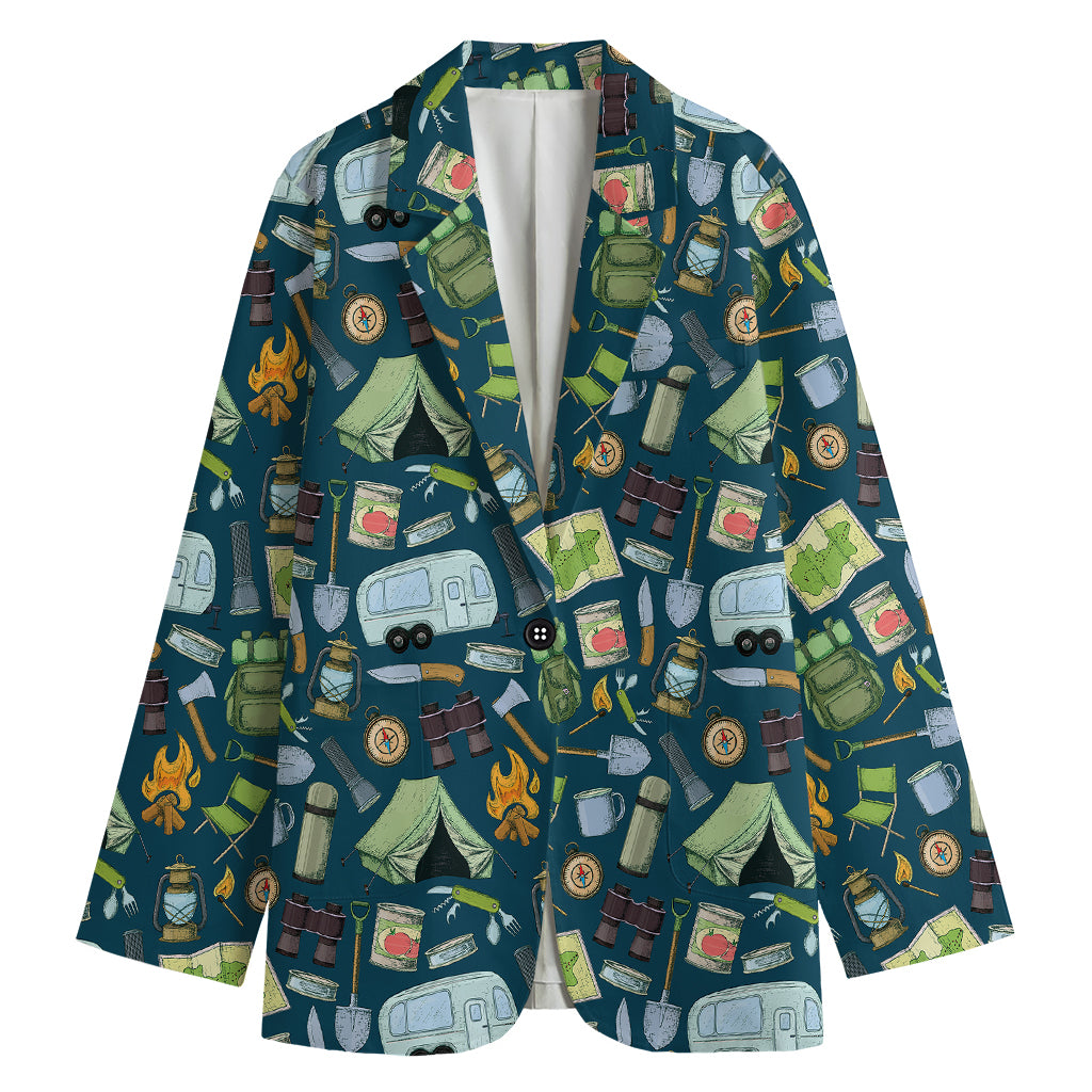 Camping Equipment Pattern Print Women's Cotton Blazer