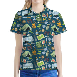 Camping Equipment Pattern Print Women's Polo Shirt