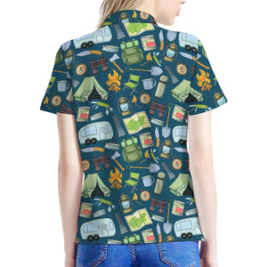 Camping Equipment Pattern Print Women's Polo Shirt