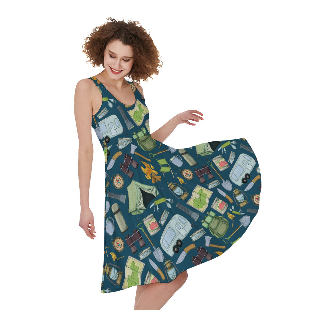 Camping Equipment Pattern Print Women's Sleeveless Dress