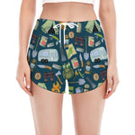 Camping Equipment Pattern Print Women's Split Running Shorts