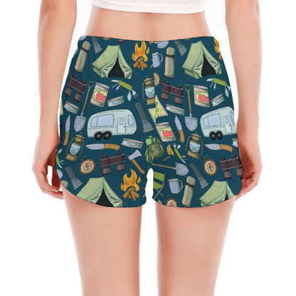 Camping Equipment Pattern Print Women's Split Running Shorts