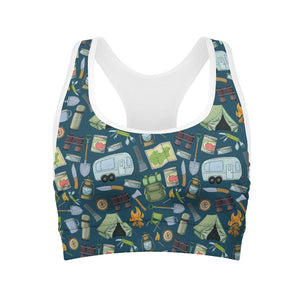 Camping Equipment Pattern Print Women's Sports Bra