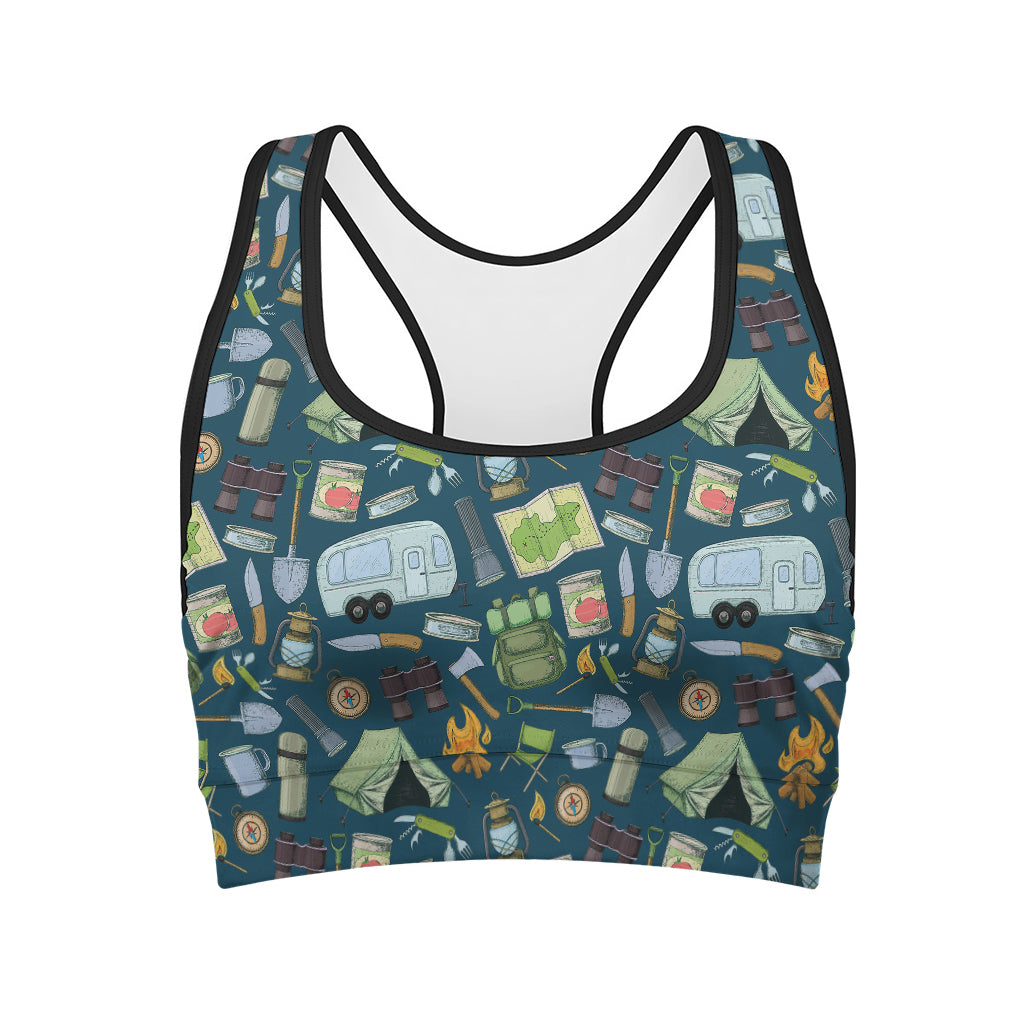 Camping Equipment Pattern Print Women's Sports Bra