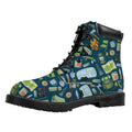 Camping Equipment Pattern Print Padded Collar Lace Up Boots