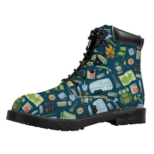 Camping Equipment Pattern Print Work Boots