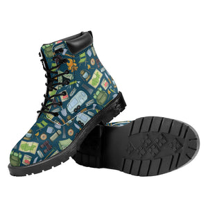 Camping Equipment Pattern Print Work Boots