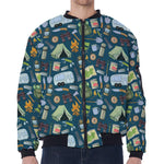 Camping Equipment Pattern Print Zip Sleeve Bomber Jacket