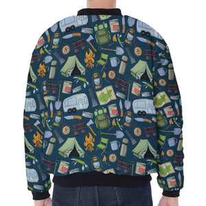 Camping Equipment Pattern Print Zip Sleeve Bomber Jacket