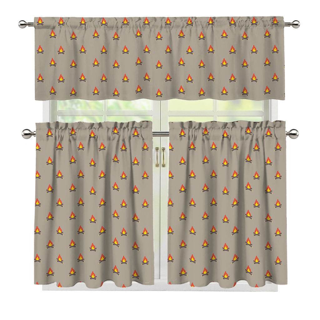 Camping Fire Pattern Print 3 Piece Kitchen Curtains