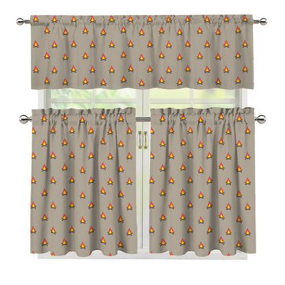 Camping Fire Pattern Print 3 Piece Kitchen Curtains