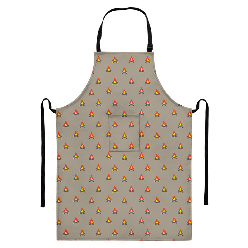 Camping Fire Pattern Print Bib Apron With Pocket
