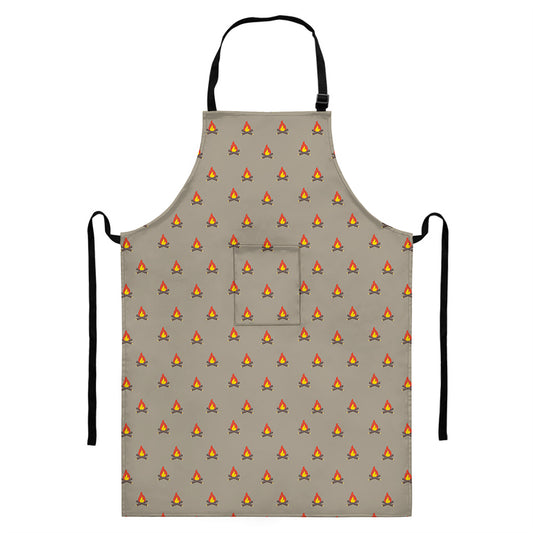Camping Fire Pattern Print Bib Apron With Pocket