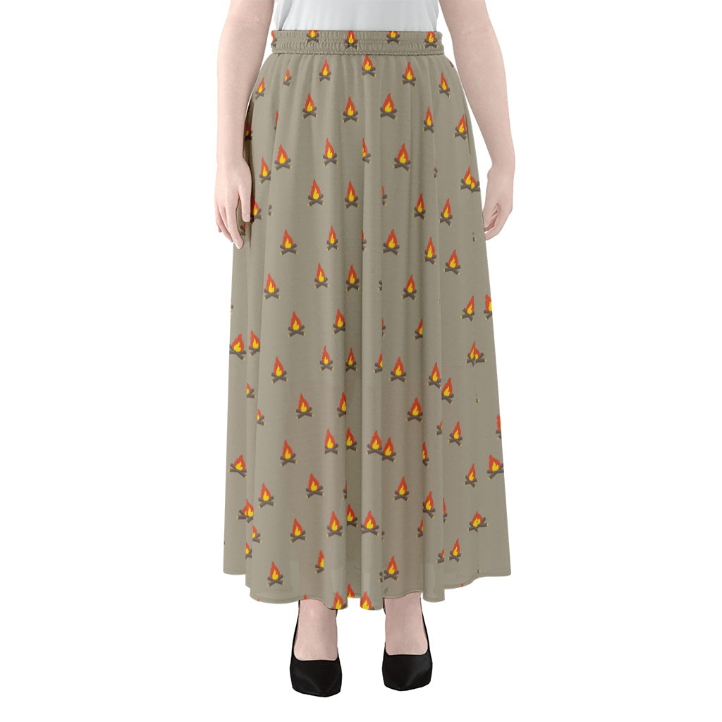 Camping Fire Pattern Print Chiffon Maxi Skirt