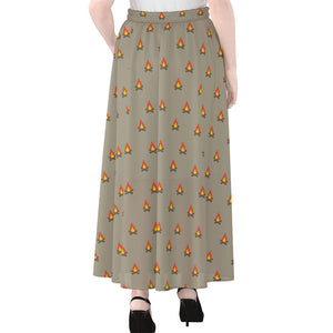 Camping Fire Pattern Print Chiffon Maxi Skirt