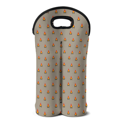 Camping Fire Pattern Print Double Neoprene Wine Tote