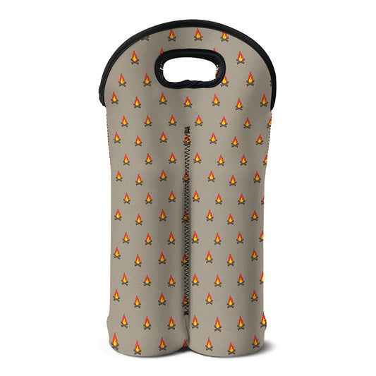 Camping Fire Pattern Print Double Neoprene Wine Tote