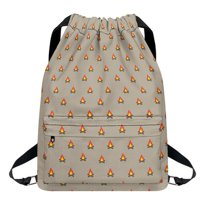 Camping Fire Pattern Print Drawstring Backpack