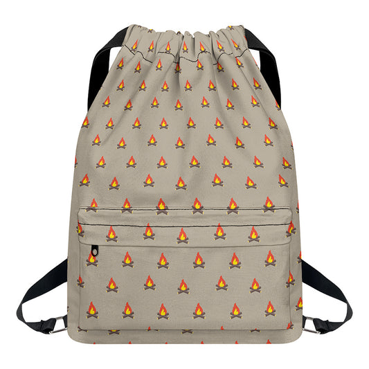 Camping Fire Pattern Print Drawstring Backpack