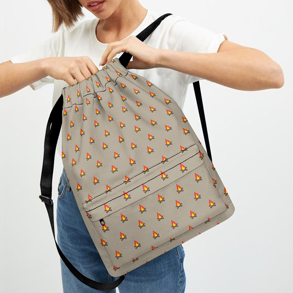 Camping Fire Pattern Print Drawstring Backpack