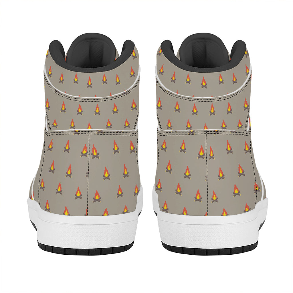 Camping Fire Pattern Print High Top Leather Sneakers