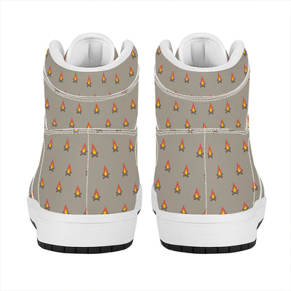 Camping Fire Pattern Print High Top Leather Sneakers