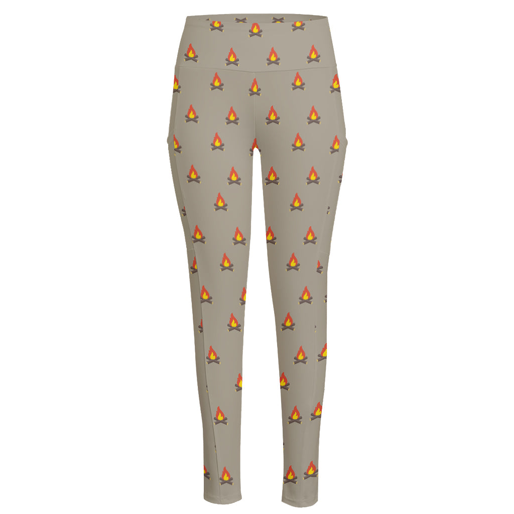 Camping Fire Pattern Print High-Waisted Pocket Leggings