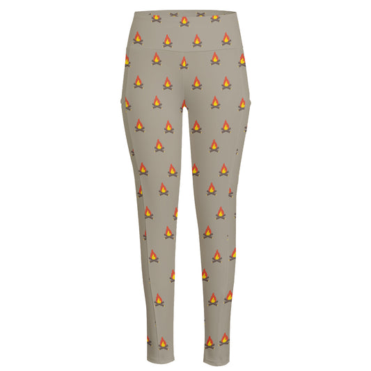 Camping Fire Pattern Print High-Waisted Pocket Leggings