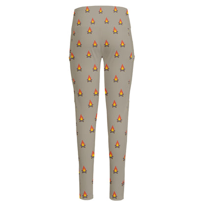 Camping Fire Pattern Print High-Waisted Pocket Leggings
