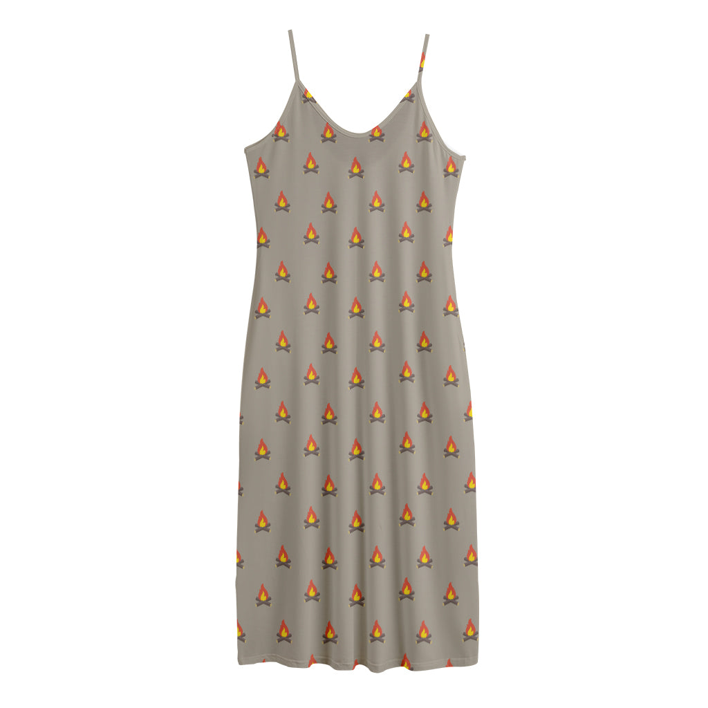 Camping Fire Pattern Print Jersey Midi Cami Dress