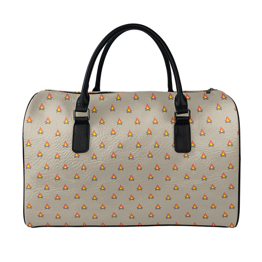 Camping Fire Pattern Print Leather Duffle Bag