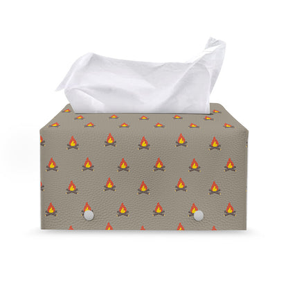 Camping Fire Pattern Print Leather Tissue Box Cover