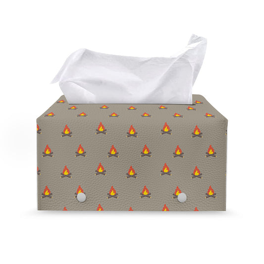 Camping Fire Pattern Print Leather Tissue Box Cover