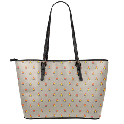 Camping Fire Pattern Print Leather Tote Bag