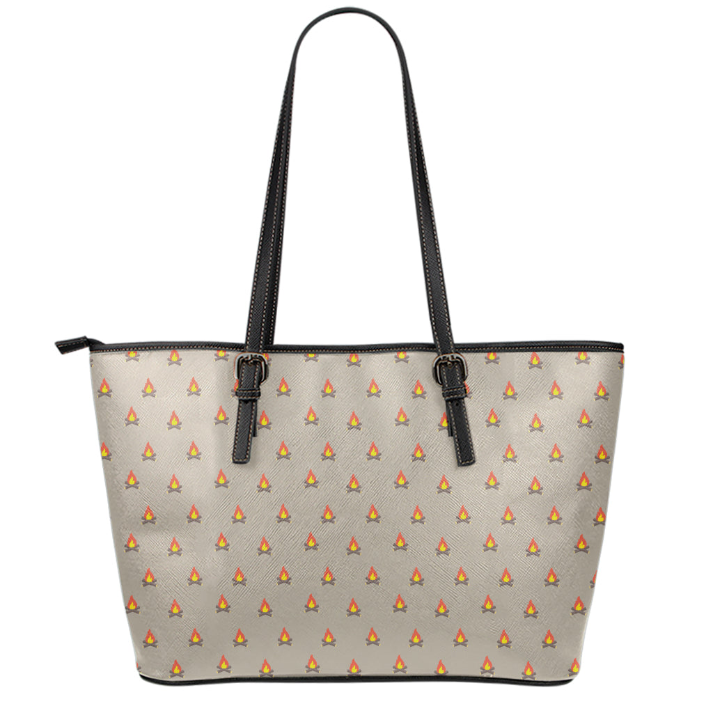 Camping Fire Pattern Print Leather Tote Bag